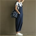 thumbnail image 3 of REALiKUN Women Casual Loose Long Bib Pants Wide Leg Jumpsuits Baggy Cotton Rompers Overalls ,Blue XXL, 3 of 8