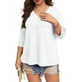 thumbnail image 2 of 3/4 Sleeve Women Plus Size V-Neck Button Shirt Solid Henley Tops, 2 of 5
