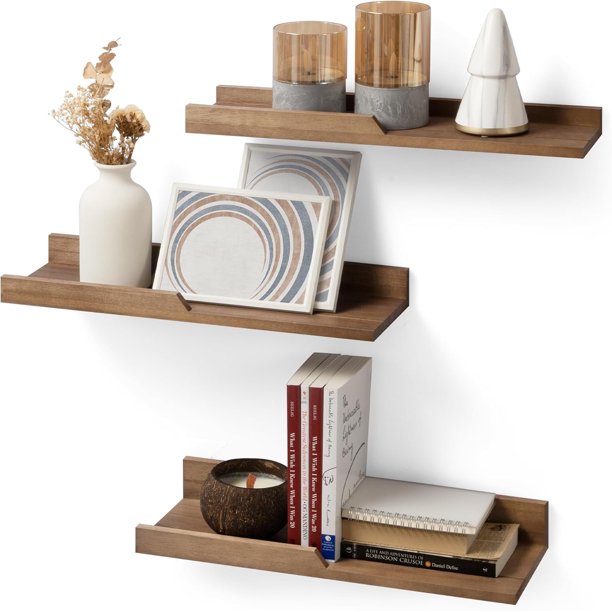 Estantes flotantes de estilo rústico para la decoración del dormitorio: juego de 3 estantes rústicos para baño sobre el inodoro y un pequeño estante de madera para exhibición: decoración estética del