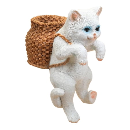 Aquarium Hanging Cat Decoration  Fish Tank Ornament  Realistic Flower Pot Decor  white