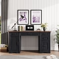 thumbnail image 6 of Aphthongs 58" W Wood Executive Desk, Farmhouse Home Office Desk w/ File Drawer & Charging Station, Rustic Writing Desk Study Table Elegant Computer Desk with Storage, Black, 6 of 11