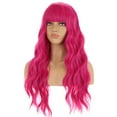 thumbnail image 2 of RightOn 23" Hot Pink Wig Long Curly Wig with Bangs Synthetic Wig Women Girls Wig Rose Red Wigs with Wig Cap, 2 of 5