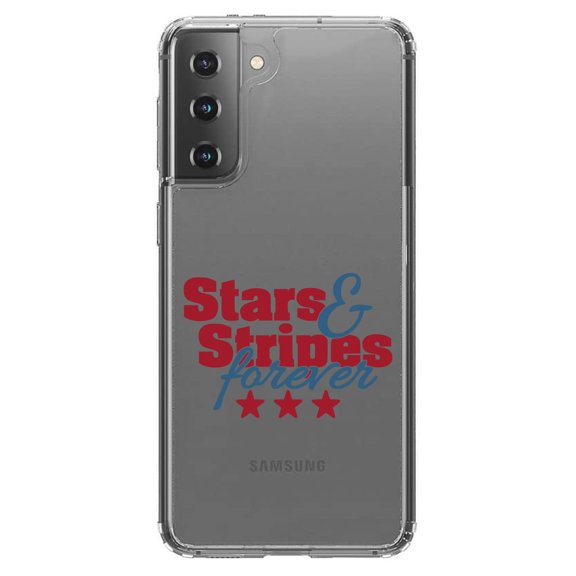 DistinctInk Clear Shockproof Hybrid Case for Galaxy S21  PLUS 5G (6.7" Screen) - TPU Bumper Acrylic Back Tempered Glass Screen Protector - Stars & Stripes Forever