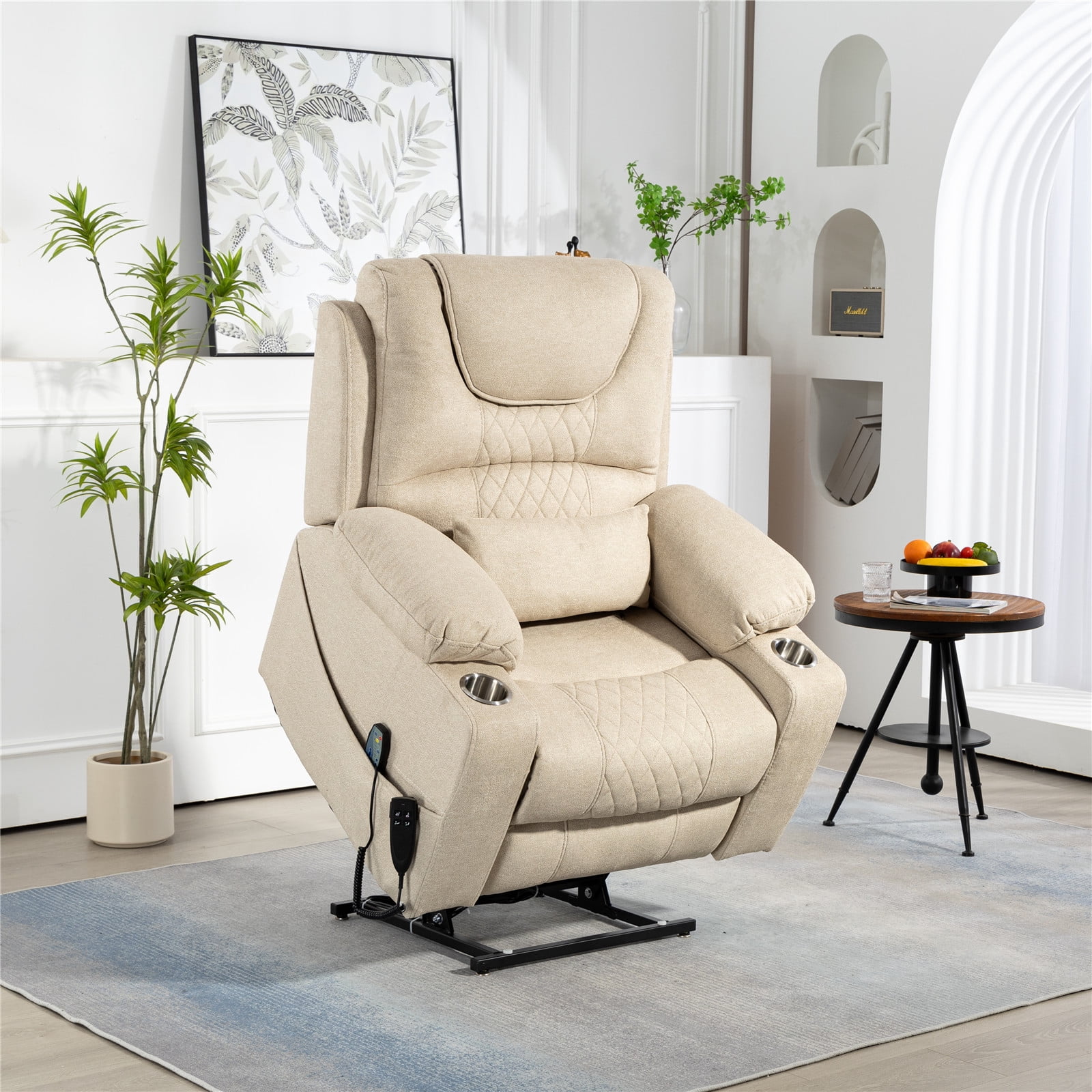 LITVZ 180 Degrees Lay Flat Lift Recliner Chair with Heat and Massage, Dual Motor Infinite Position Electric Power Lift Recliners for Elderly, Big Man Up to 400 LBS, Seniors