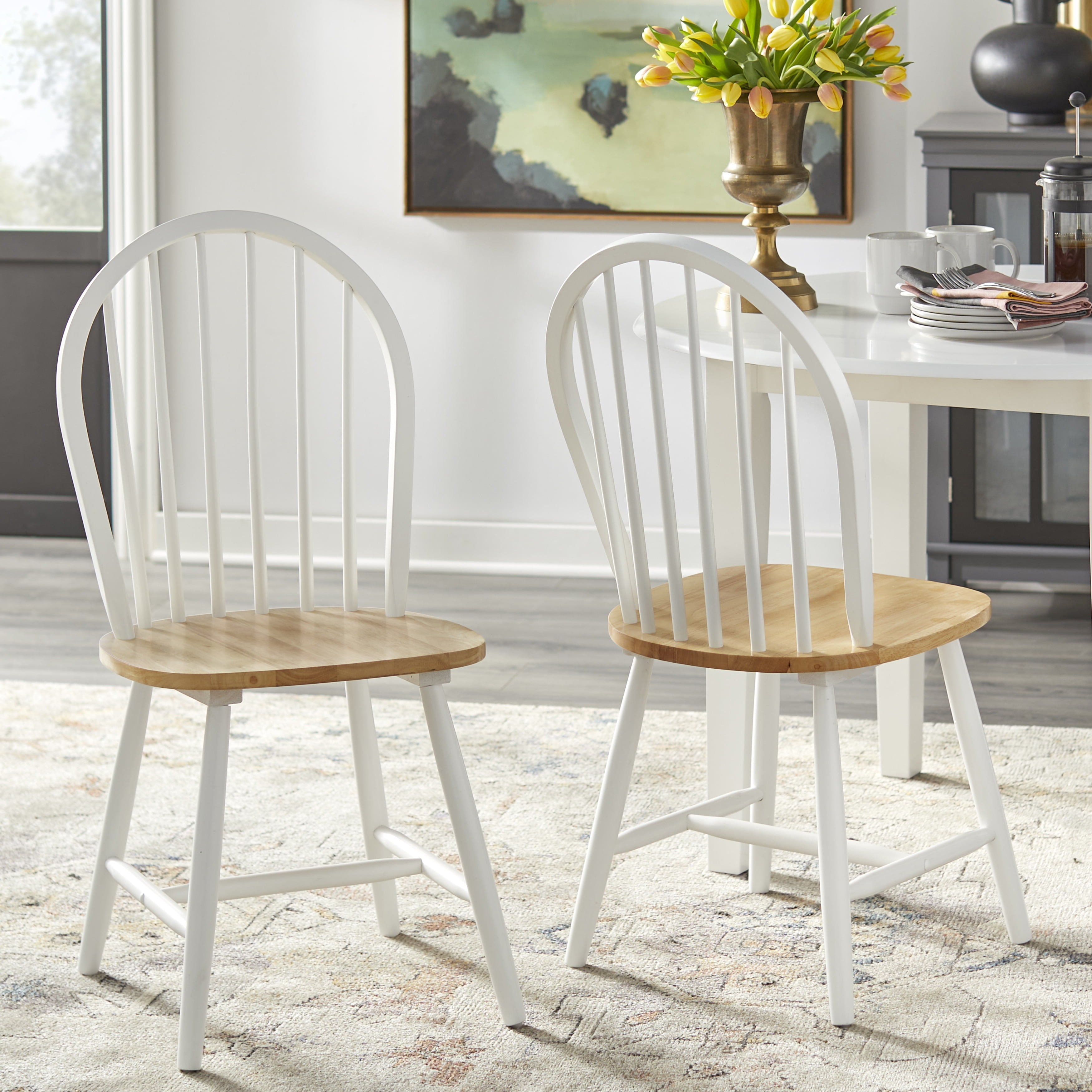 Simple Living Franklin Solid Wood Windsor Dining Chair (Set of 2) White