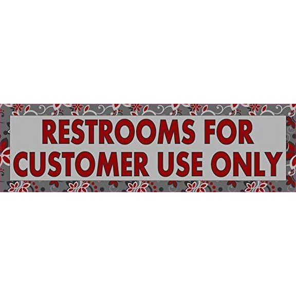 10in x 3in Red Floral Restrooms for Customer Use Only Magnet