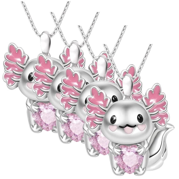 Collar y Dije de Animales AxolotlNeck01 4 Pzas Collar Ajolote/Corazón Plata/Rosa Metal. High Monaco MXAXO-004
