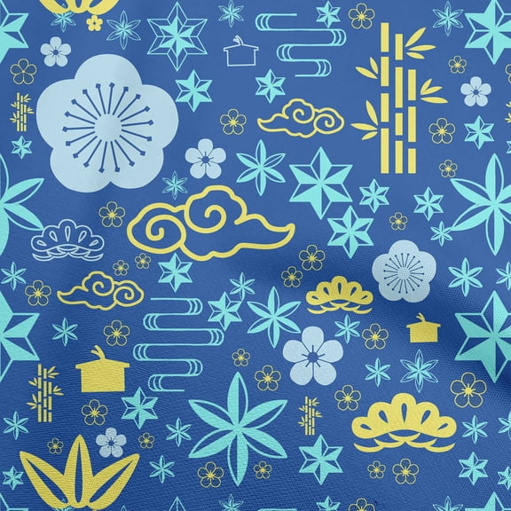 oneOone Cotton Cambric Blue Fabric Asian Japanese Sewing Craft Projects Fabric Prints By Yard 56 Inch Wide