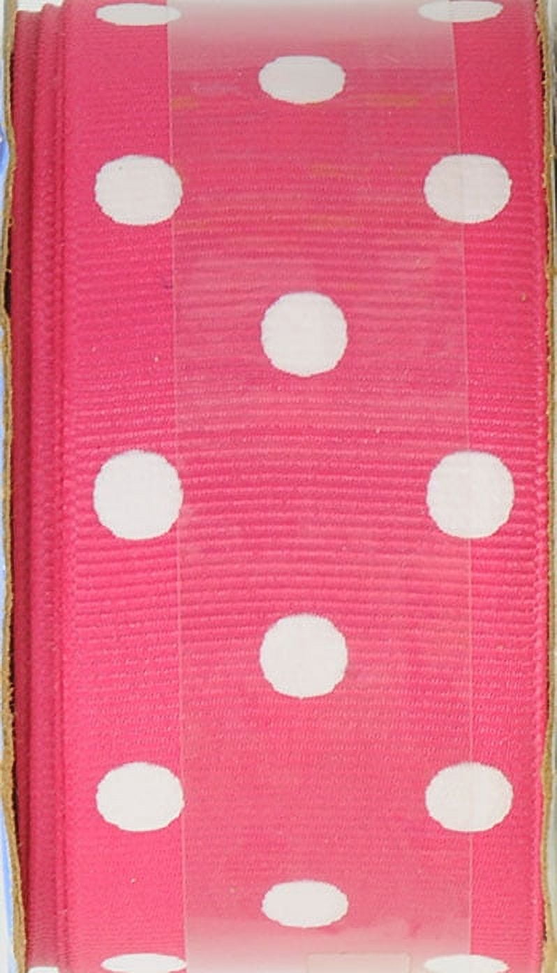 Offray Ribbon, Shocking Pink with White Polka Dot 1 1/2 inch Grosgrain Polyester Ribbon, 9 feet