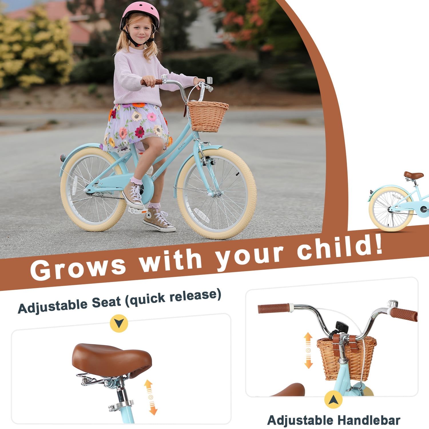 Glerc Little Molly 20 inch Kids Girls Bike for 7-13 Years Old