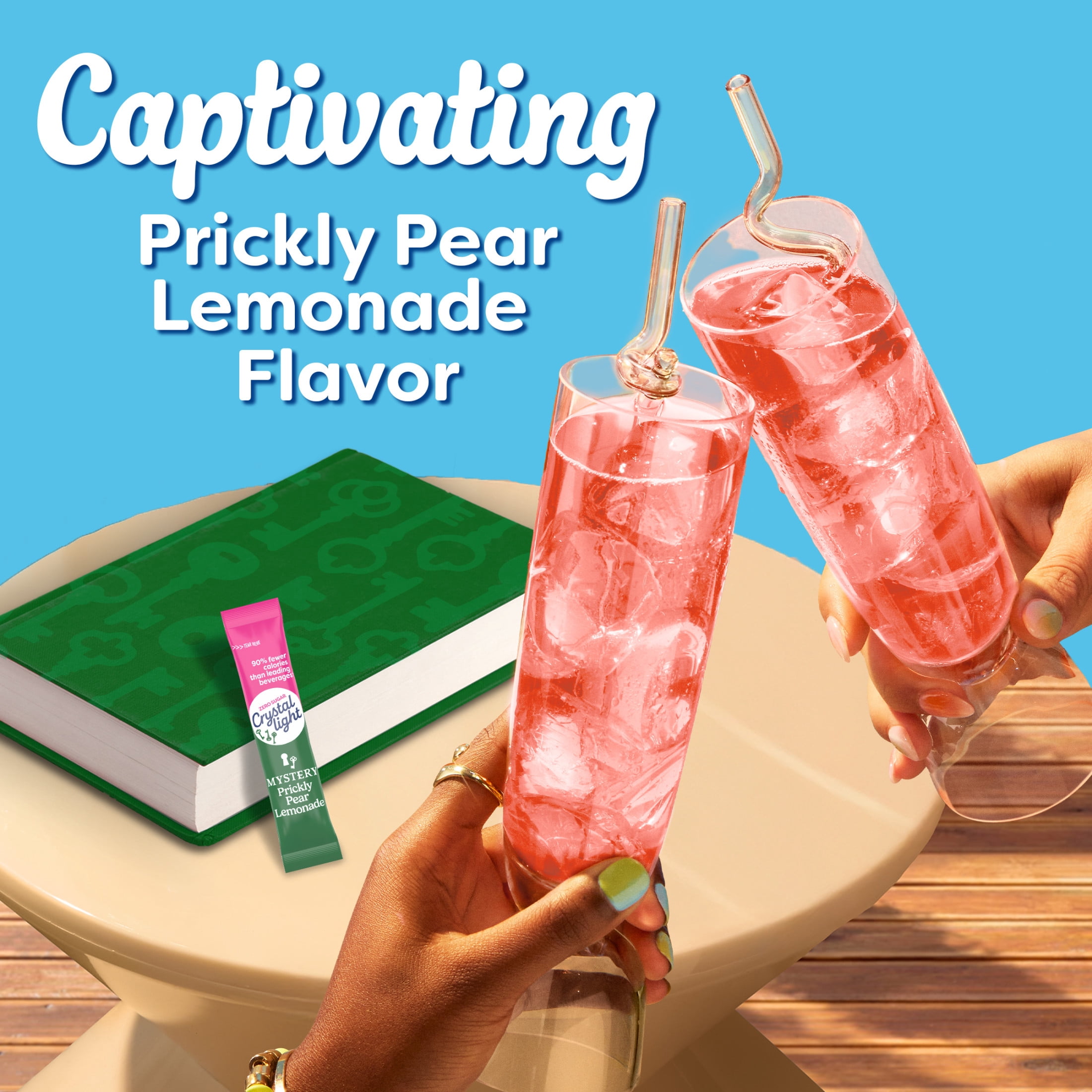 Crystal Light Drink Mix, 10 Individual Packets, Hydration for Book Lovers and Mystery Readers, Prickly Pear Lemonade Artificial Flavor, Zero Sugar, No Artificial Dyes, 0.13 oz