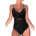 thumbnail image 4 of ZZwxWA Women One Piece Swimsuits Belly Control Bathing Suits Cutout Mesh Front Cross Swimwear, 4 of 5