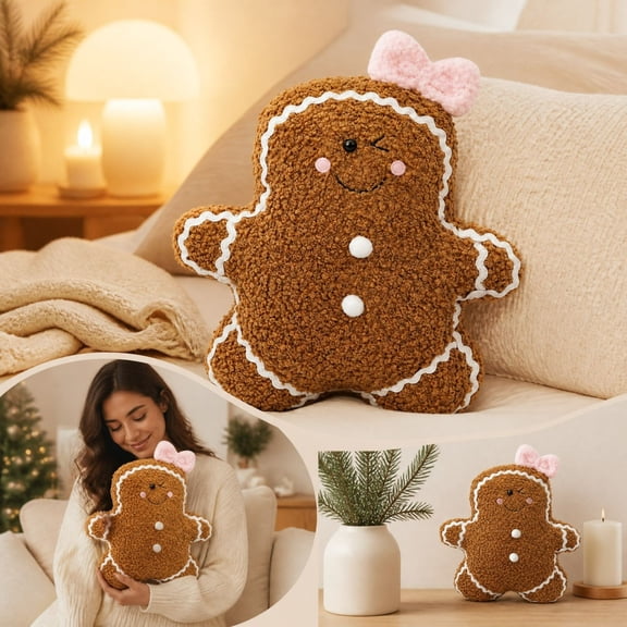Gingerbread Man Pillow Cute Soft Christmas Stuffed Character Cushion For Holiday House Decor