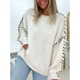 thumbnail image 6 of Females Oversized Sweaters Contrast Stitching Crewneck Sweater Cable Knit Pullover Jumper Pullovers White XL, 6 of 8