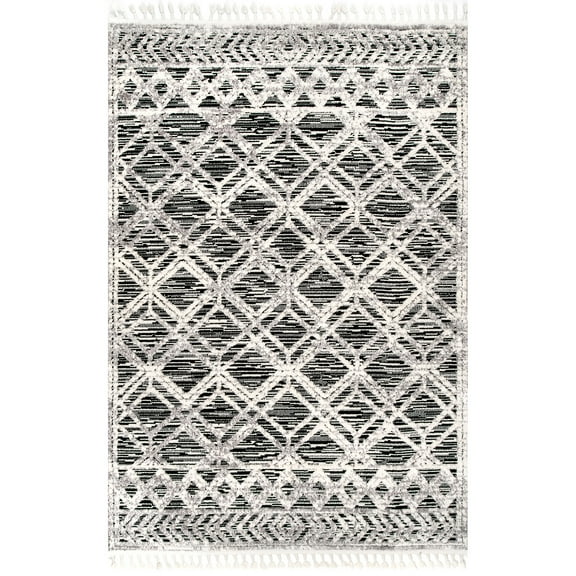 nuLOOM Ansley Moroccan Lattice Tassel Grey 5' 3" x 7' 7" Modern Area Rug