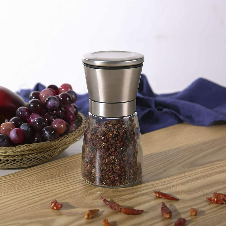 Salt and Pepper Grinder Set Refillable, Premium Stainless Steel Sea Salt  and Black Peppercorn Mill Set with Adjustable Coarseness for Family Daily  Season and Barbecue
