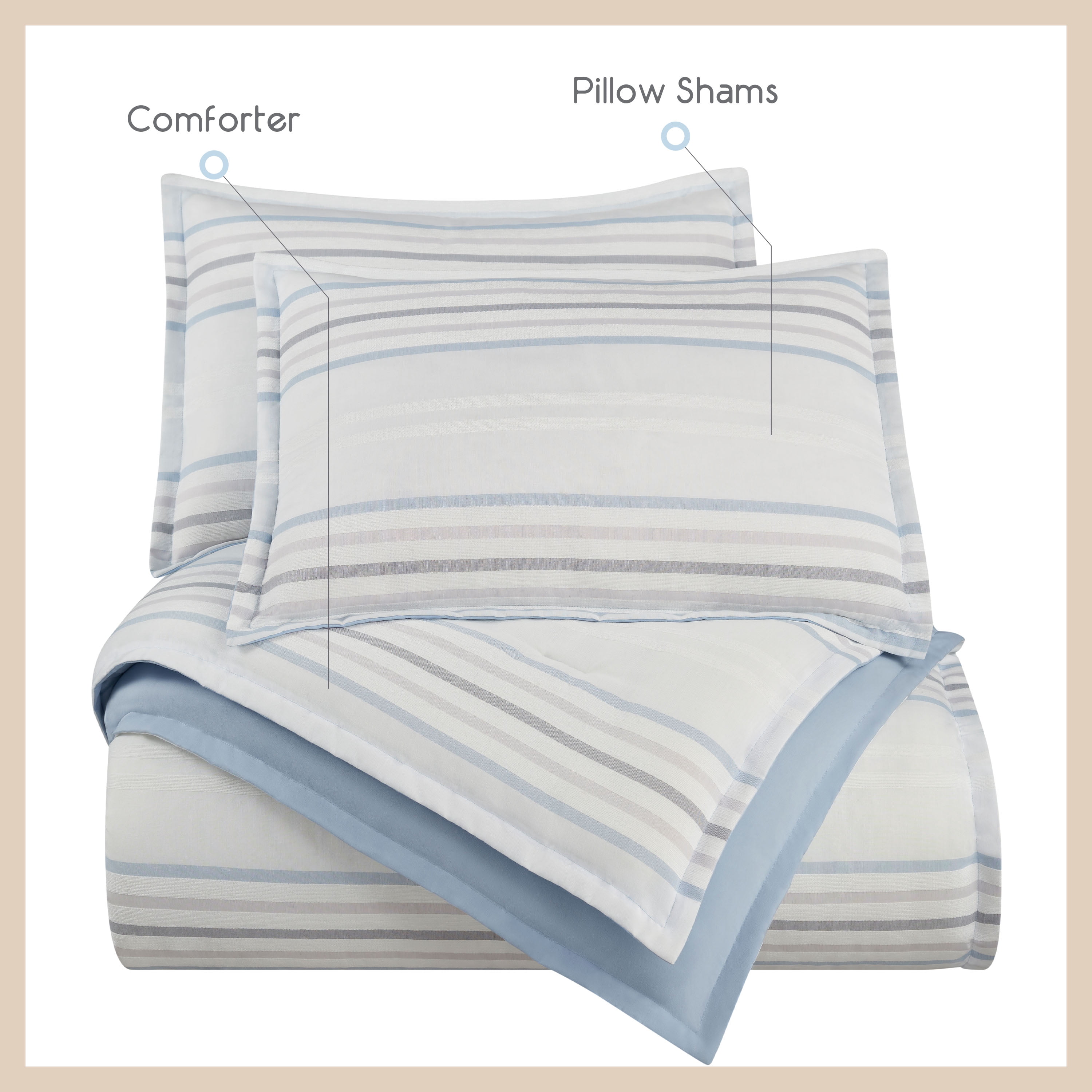 Vellux Bergen Striped 2-Piece Cotton Comforter Set, Down Alternative, Twin, Blue