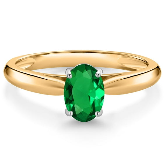 Gem Stone King 10K Yellow Gold Green Nano Emerald Solitaire Engagement Ring for Women (0.60 Cttw, Oval 7X5MM, Gemstone May Birthstone, Size 9)