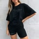 thumbnail image 1 of MKLEKYY Conjunto De Pantalones Cortos Casuales Holgados Con Estampado De Letras Para Mujer, Top De Manga Corta Y Pantalones Con Cordón, 1 of 4