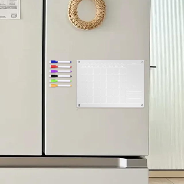 Tablero de borrado para nevera, tablero de planificación semanal, tablero de calendario mensual acrílico transparente borrable para el hogar y