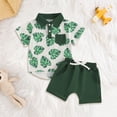 thumbnail image 2 of Splozh Baby Boy Clothes Baby Boy Summer Clothes Coconut Tree Pattern Button Down Shirt Shorts Toddler Beach Clothes Dark Green,2-3 Years, 2 of 7
