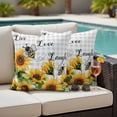 thumbnail image 4 of Sunflower Bee Outdoor Waterproof Pillow Covers, Grey Buffalo Checkered Botanical Floral Decorative Square Throw Pillowcase Sofa Cushion Sham for Patio/Couch/Chair, 24"x24" 2 Pack, 4 of 8