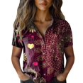 thumbnail image 2 of Bovemsi Women Cotton Shirt Printed Fashion Down Shirts Casual Tops Short Sleeve Blouse, Purple Women's Summer Shirts, M, 2 of 4
