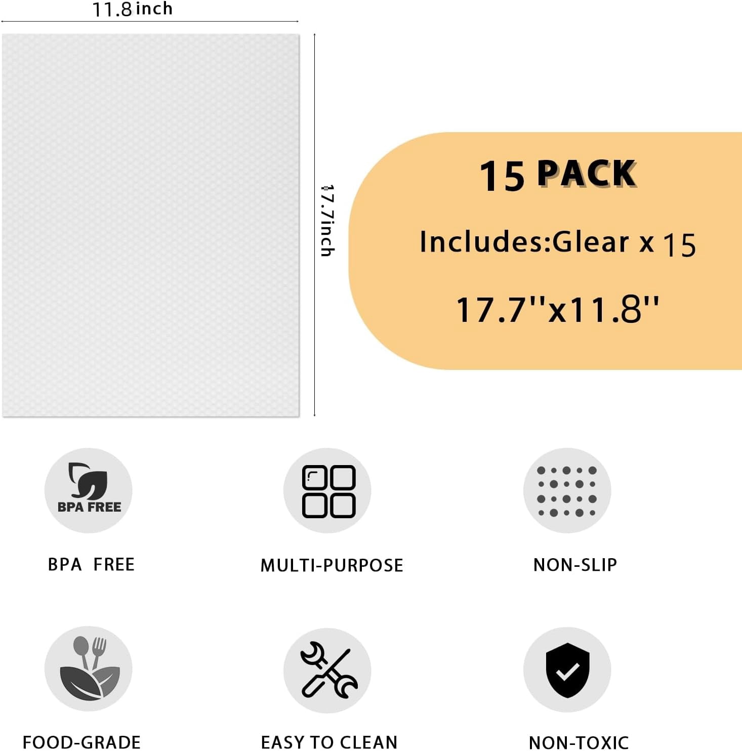 15PCS Shelf Mats Refrigerator Liners Washable Pads Fridge Drawer Placemats Home Kitchen Gadgets Accessories Organization for Top Freezer(White)
