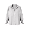 thumbnail image 5 of Zpanxa Womens Button Down Shirt Striped Smocked Cuffs Loose Fit Casual Long Sleeve Collared Blouses with Pocket, 5 of 5