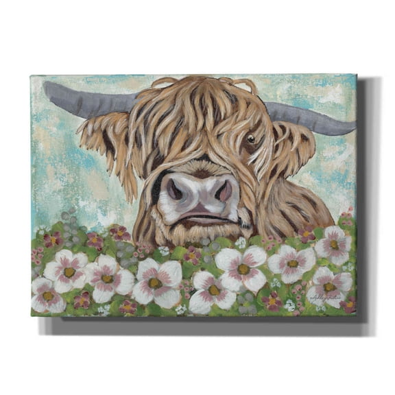 Epic Graffiti 'Floral Highland Cow' by Ashley Justice, Giclee Canvas Wall Art, 54"x40"