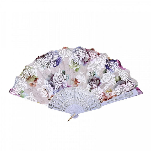 VANIDO Hand Fans for Women Foldable, Dance Wedding Party Lace Silk Folding Hand Flower Fan
