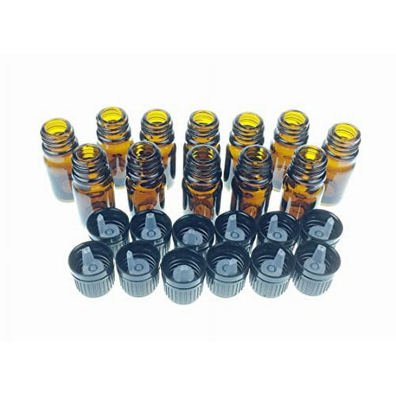 Wild Essentials 12 Pack of 5ml Amber Glass Empty Essential Oil Bottles With Euro Dropper Caps