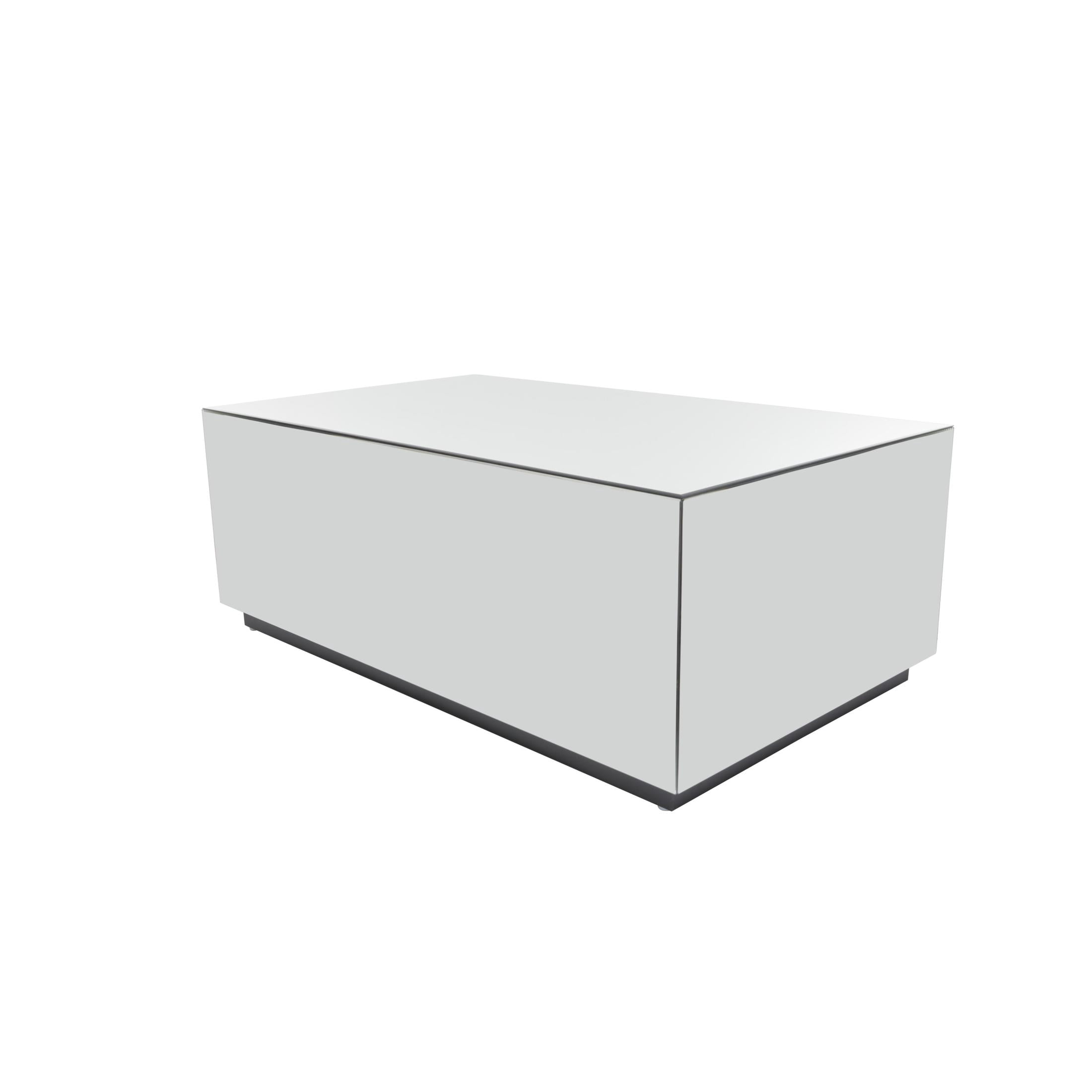 DecMode 47" x 18" Silver Glass Mirrored Rectangle Coffee Table with Black Elevated Base, 1-Piece