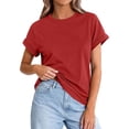 thumbnail image 2 of T Shirts Womens Crew Neck Rolled Short Sleeve Basic Summer Tops 2026 Casual Tees Red S, 2 of 6