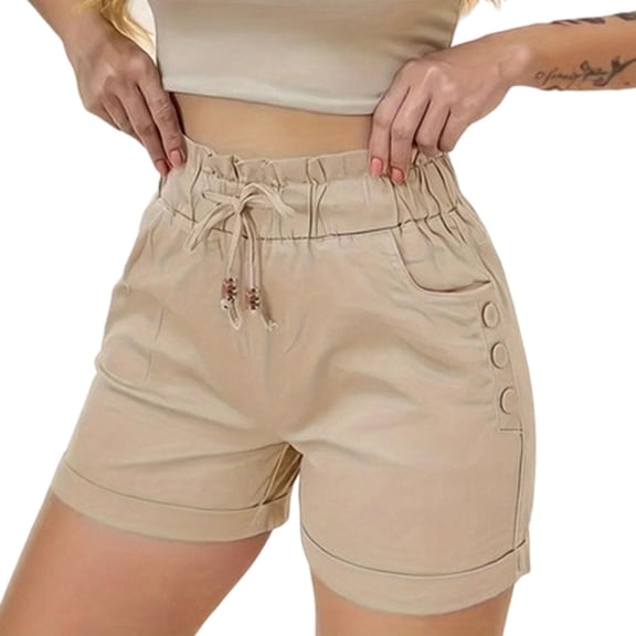 hlysgo Womens Chino Shorts Comfy Summer Drawstring High Waist Shorts Trendy Casual Cozy Short with Pockets Khaki,XL