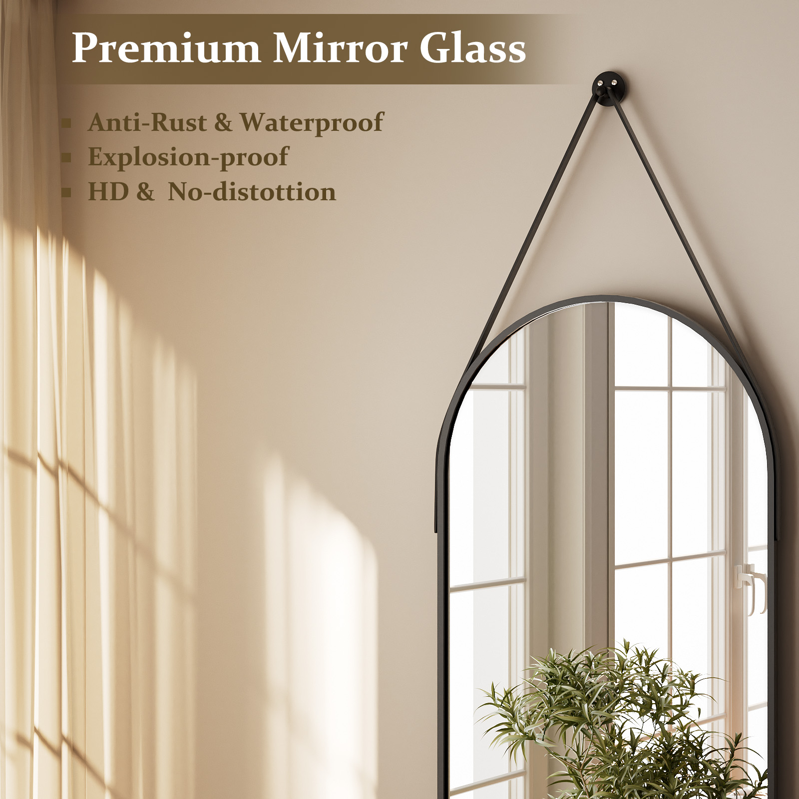 BEAUTYPEAK 48x16 Oval Hanging Wall Mirror with Leather Strap photo 3