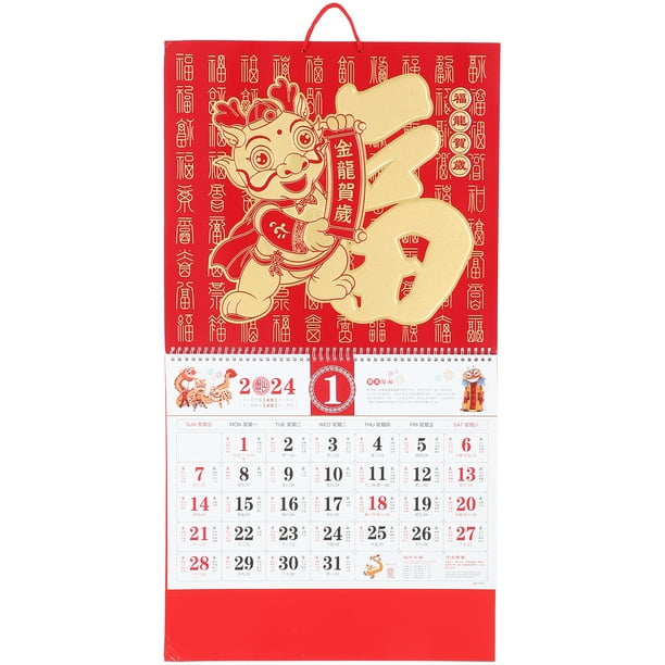 GOOHOCHY Hanging 2024 Calendario Chino Año Nuevo Calendario Calendario Hanging Calendario de pared