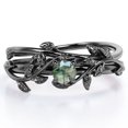 thumbnail image 1 of JeenMata Anillo de Bodas Solitario de Ágata Verde Musgo Natural de Forma Redonda de 0,50 Quilates con Diseño Botánico Engastado en Oro Negro de 18 K sobre Plata, 1 of 6