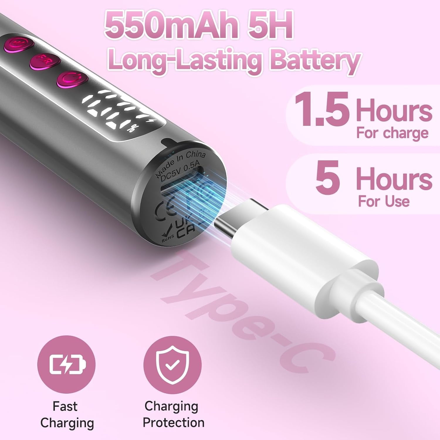 Cordless Electric Nail Drill, 35,000 RPM Rechargeable Nail Drill Machine with 12 Nail Drill Bits, Portable Electric Nail File with LCD Display for Acrylic and Gel Nails, Manicure & Pedicure, Gray