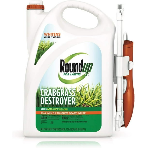 Roundup For Lawns Crabgrass Destroyer1 Tough Weed Killer Kills Crabgrass Apply This Product To Kentucky Bluegrass Fine Fescue Perennial Ryegrass And Tall Fescue 1 Gal Walmart Com