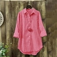 thumbnail image 2 of Womens Summer Blouses Linen Plaid Collar Long Sleeve Retro Button Up Womens Tee,Red,3XL, 2 of 6