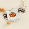 thumbnail image 3 of Infant Baby Girls Halloween Romper Pumpkin Leopard Print Long Sleeve Jumpsuits Spring Autumn  Neck Bodysuits, 3 of 8