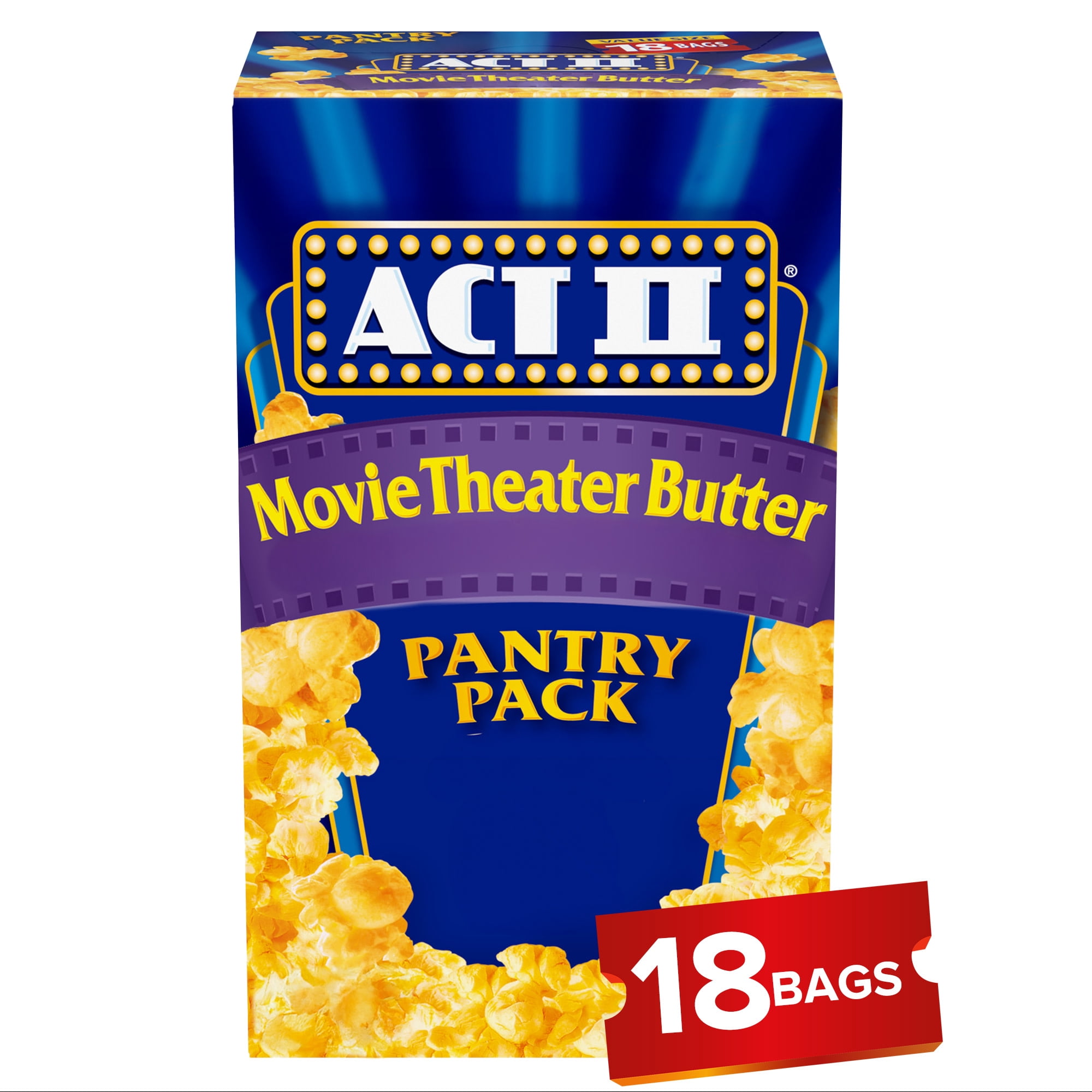 (4 pack) Act II Pantry Pack Movie Theater Butter Microwave Popcorn, 2.75 oz., 18-Count Bags