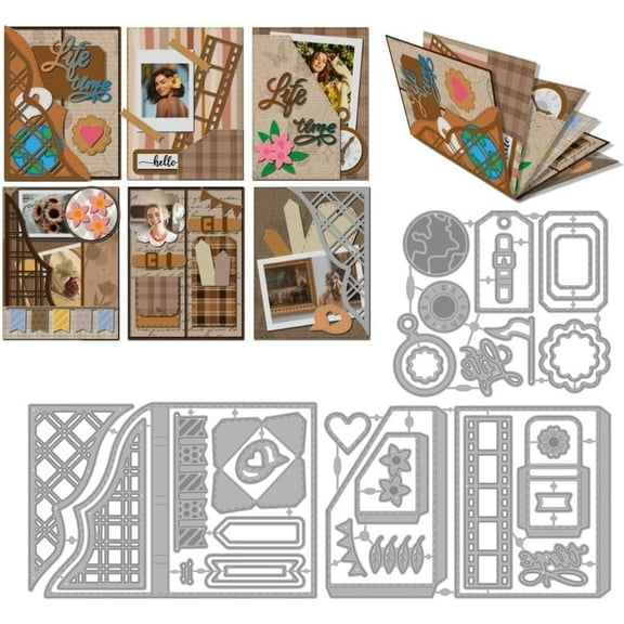 Mini Memory Book Cutting Dies for Card Making Mini Album Metal Die Cuts Film Frame Cutting Dies Templates for Scrapbooking Journal Embossing Paper Craft Decor 1Set