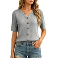 thumbnail image 3 of dazeni Women's Short Sleeve Sweater Lightweight Knit Button Down Cardigan Jackets Summer Casual Open Front Cardigans Clothes Gray, 3 of 5