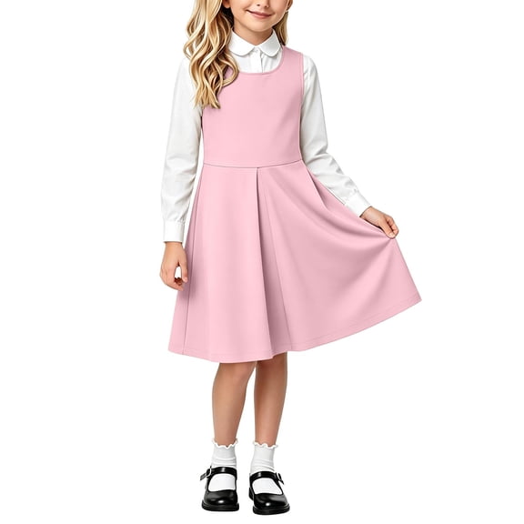 Krayuyo Girls School Uniform Dresses Sleeveless Tank Dress Toddler Girls Pleated School Dresses 5-14 Years