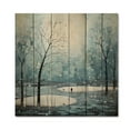 thumbnail image 3 of Designart "Blue White Modern Scandinavian Winter Painting VI" Landscapes Print on Natural Pine Wood, 3 of 5