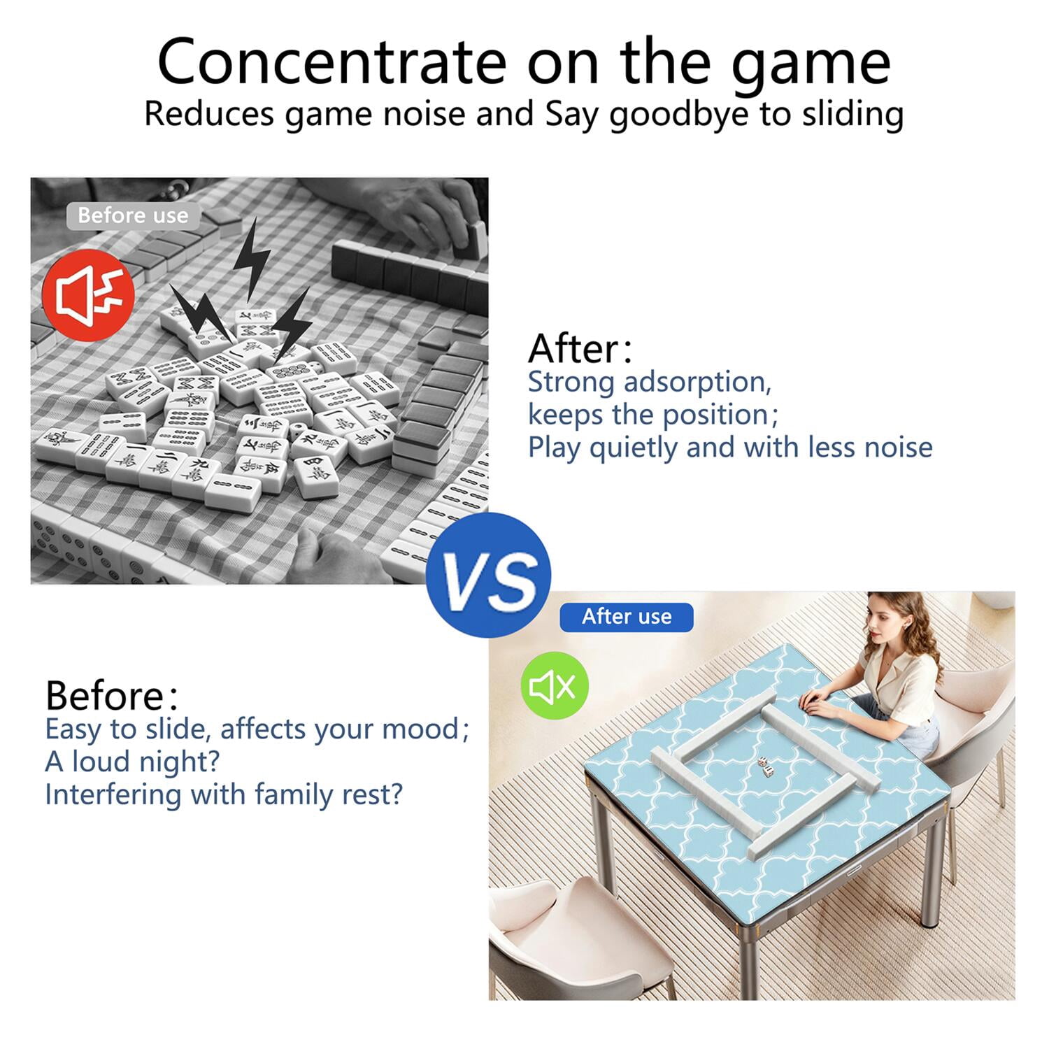 Classic Boho Style Multi-Purpose Game Mat 31.5x31.5 Inch Rubber Surface for Mahjong with Anti-Slip Backing and Noise Dampening for Game Room Activities