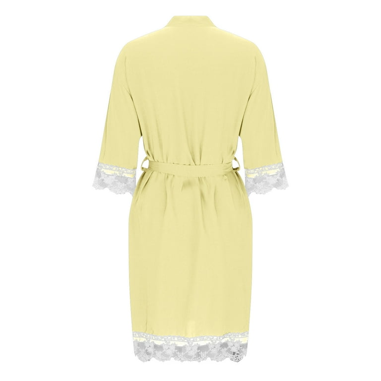 Wyongtao Womens Lace Kimono Sleeve Robes Dressing Gown Satin Bathrobe  Nightdress Short Style Bridal Robe,Yellow S - Walmart.com