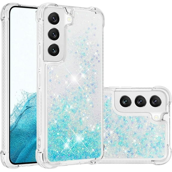 Slim Fit Phone Case for Samsung Galaxy S22 (Not S22 Plus), Glitter Liquid Quicksand Effect Silicone Soft TPU Case with Camera Lens and Screen Protection for Galaxy S22,LSWT Silvery Blue